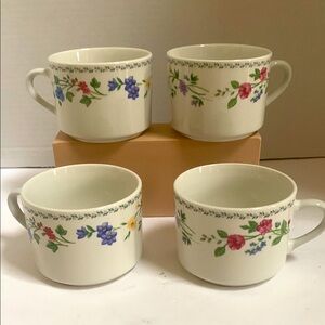 Vintage 1990s Farberware ENGLISH GARDEN 4x  #225 stoneware coffee tea cups mugs